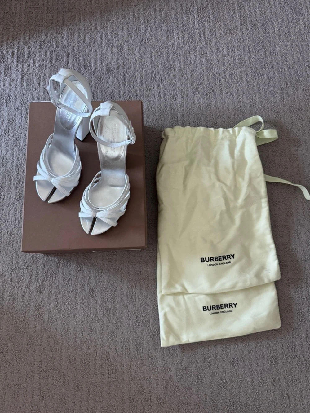 Burberry White Split-Toe Ankle-Strap High Heels - Picture 8 of 8